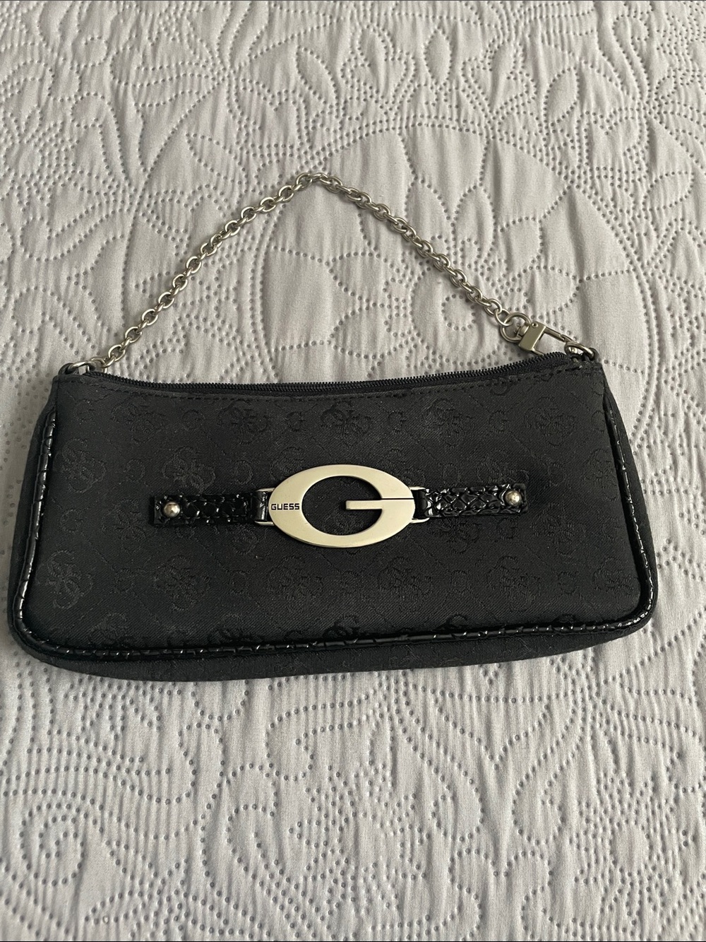 Guess Black Logo Accent Chain Wristlet